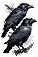 2 ravens Huginn and Muninn tattoo design idea