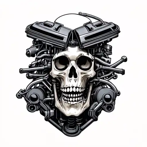 V8 engine skeleton tattoo design idea