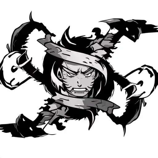 Design a detailed neck tattoo combining Demon Slayer, One Piece, and Naruto in a dynamic, artistic composition. The tatt tattoo design idea