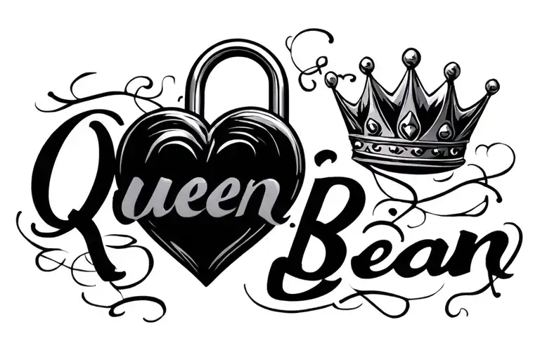 "Queen Bean"  heart shaped padlock heart tattoo design idea