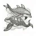 dolphin and turtle playing tattoo design idea