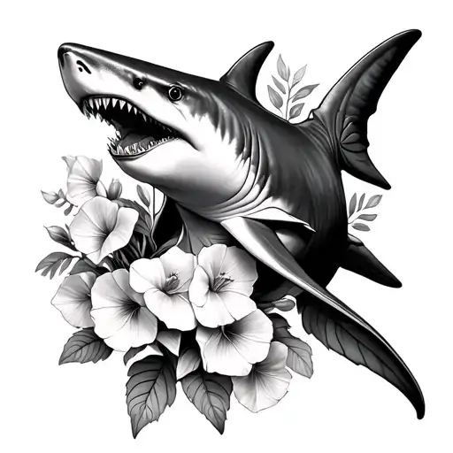 shark made from foxglove flowers blooming tattoo design idea