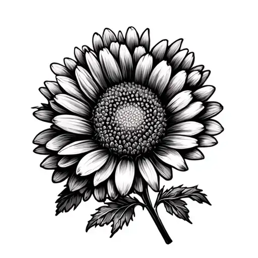 aster, marigold, chrysanthemum black and white drawing tattoo design idea