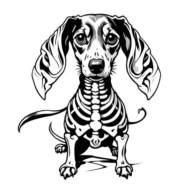 skeleton decaying dachshund tattoo design idea