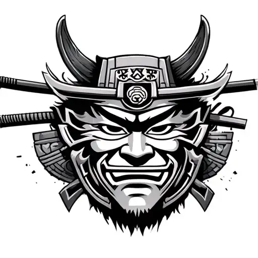 Asian style tattoo featuring a samurai mask on the shoulder  tattoo design idea