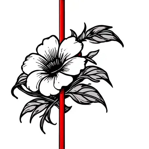 flower wrapped around a thick red pole intertwined tattoo design idea