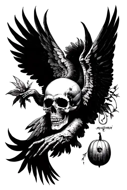 fall of icarus and written in big " momento mori " tattoo design idea