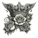 roses crowns symbolising king, queen, prince and princess  tattoo design idea