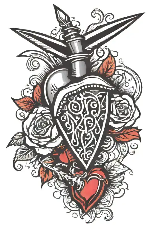 dagger through heart tattoo design idea