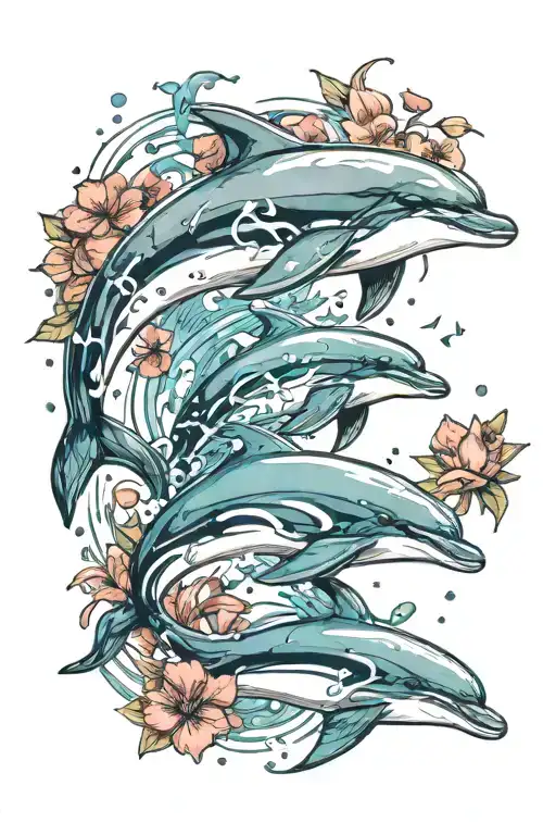 dolphin LINE PRINT WITH WATERCOLOUR   tattoo design idea