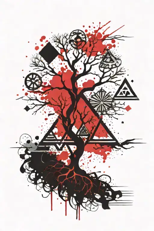 tree of life and valknut symbols tattoo design idea