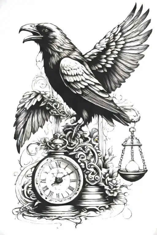 mix a crow an hourglass a cross and death tattoo design idea