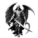 St. Micheal the archangel holding sword with grim reaper holding scythe tattoo design idea