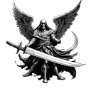 St. Micheal the archangel holding sword with grim reaper holding scythe tattoo design idea