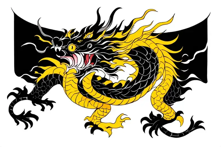 lightening, black dragon, small yellow dragon tattoo design idea