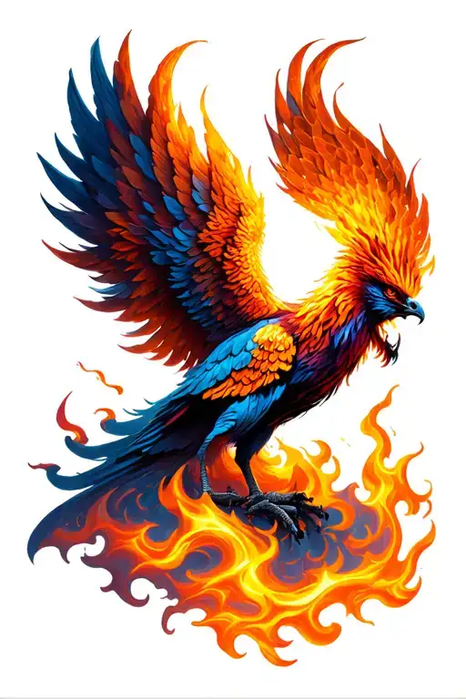 Phoenix rising from flames tattoo design idea