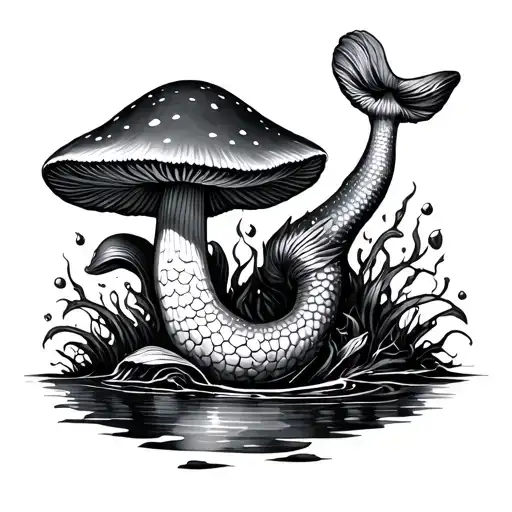 mushroom merman sunbathing tattoo design idea