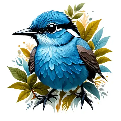 blue wren bird, emu, native plants tattoo design idea