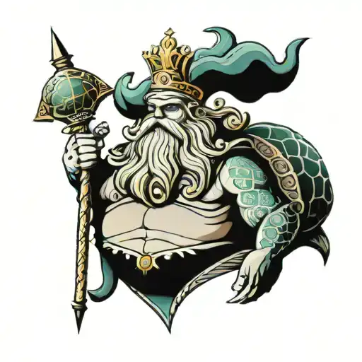 king neptune with turtle tattoo design idea