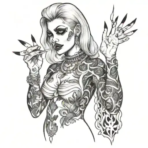 Crazy bitch prostitute holding tattoo design idea