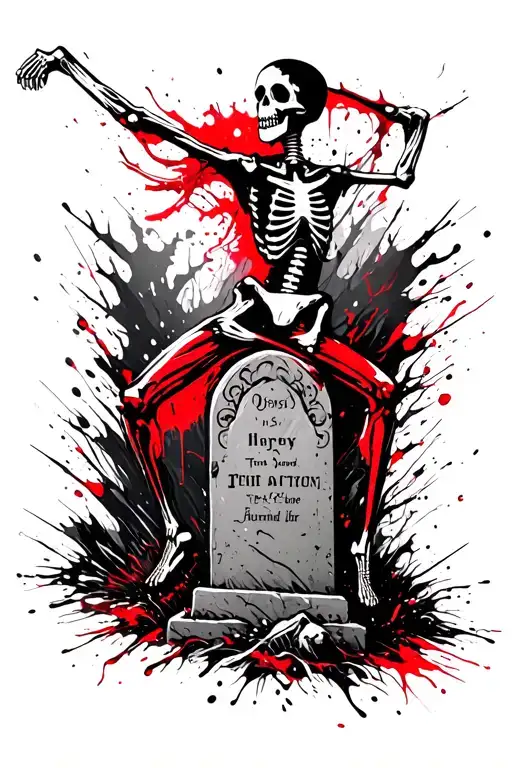 skeleton dancing on a grave tattoo design idea