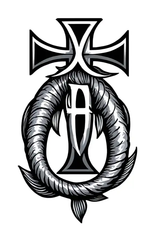 traditional Ichthys Jesus fish outline with Greek letter incorporated with a cross tattoo design idea