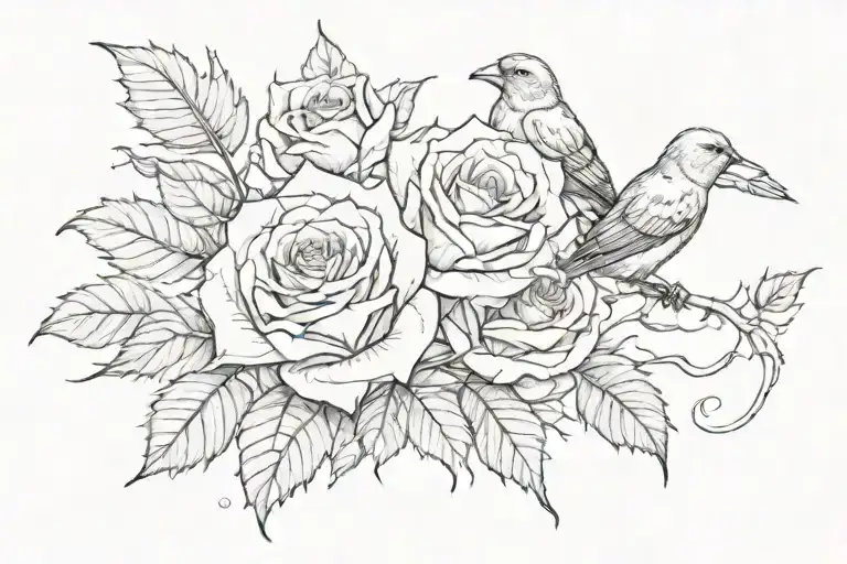 rose, 3 little birds, tattoo design idea
