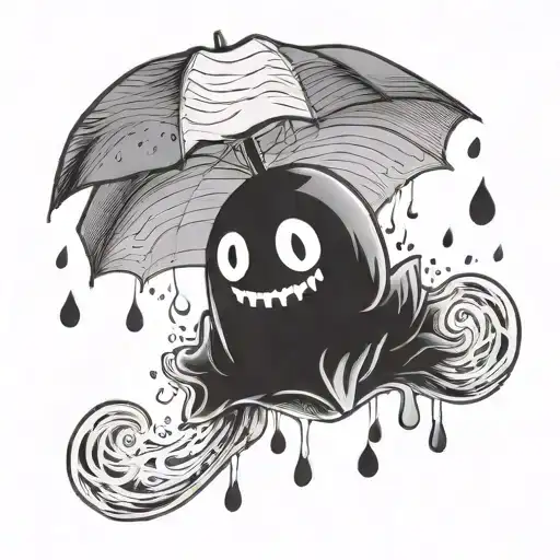 cute  ghost with umbrella in the rain with clouds floating tattoo design idea