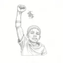 a young african boy raising his fist in the air. black power hair tattoo design idea