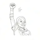 a young african boy raising his fist in the air. black power hair tattoo design idea