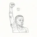 a young african boy raising his fist in the air. black power hair tattoo design idea