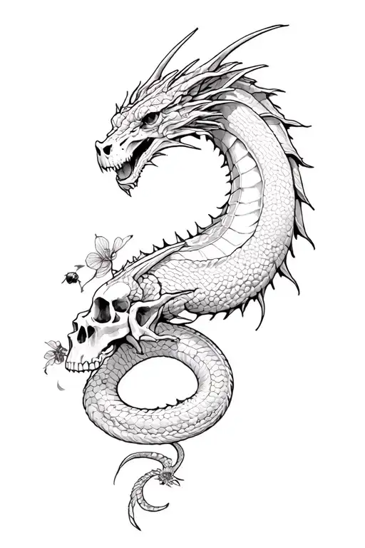REALISTIC/SYMBOLIC, DRAGONS, QUOTES, BEES, SNAKES, SKULLS, SKELETON, FLOWERS, FINE LINE tattoo design idea
