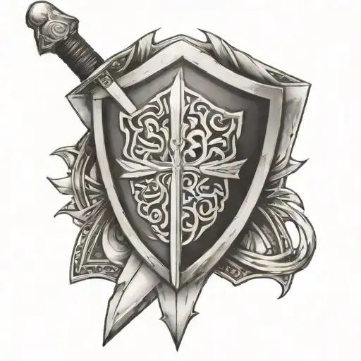 Templar sword and shield tattoo design idea