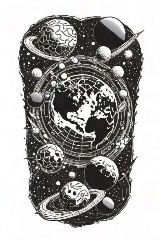 galaxy and planets on one side and the earth tattoo design idea