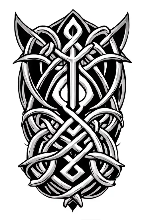 name skadi as runes with celtic knots symbolizing strength tattoo design idea