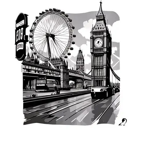 london, big ben, underground sign, tower bridge, london eye, bus tattoo design idea