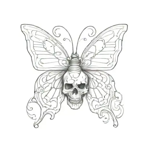 A butterfly with a skull as part of its body tattoo design idea