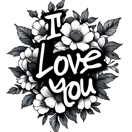 Words "I love you" with a floral look tattoo design idea