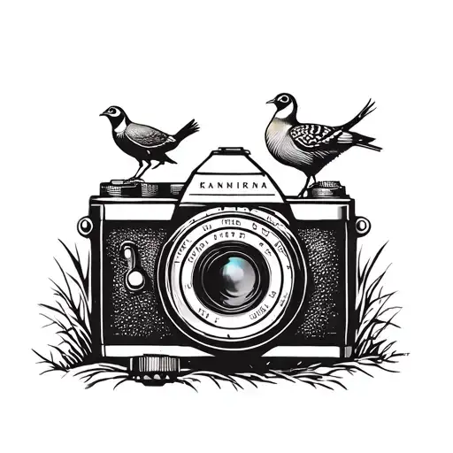 vintage camera with pheasant hunting scene tattoo design idea