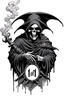 grim reaper with smoke and 1of1 underneath it tattoo design idea