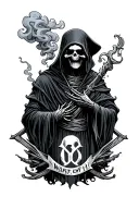 grim reaper with smoke and 1of1 underneath it tattoo design idea