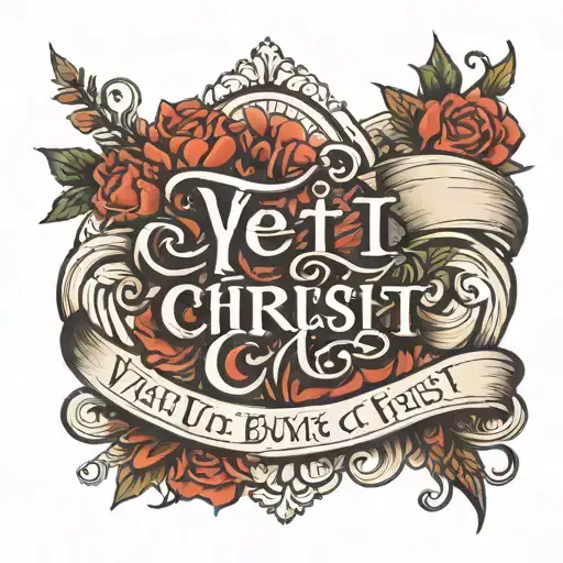 Create a tattoo in cursive that reads "yet not I, but through Christ in me" with a small Ichthys tattoo design idea