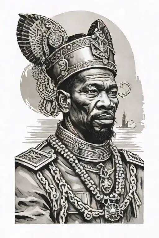 military, african king sitting tattoo design idea