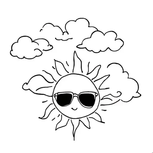 Cute sun with sunglasses and cute little clouds tattoo design idea