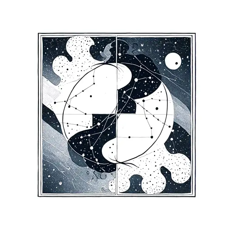 Constellations of Virgo and Aquarius, connected by a subtle line, symbolizing family and unity. tattoo design idea