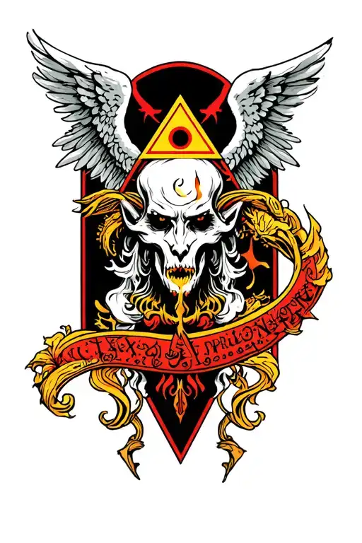Iluminati loin and evil and angel  tattoo design idea