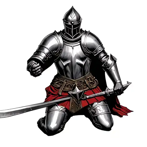 Kneeling Knight, battlefield scene, George cross tattoo design idea
