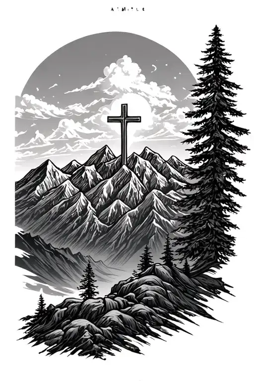 mountains with a cross tattoo tattoo design idea