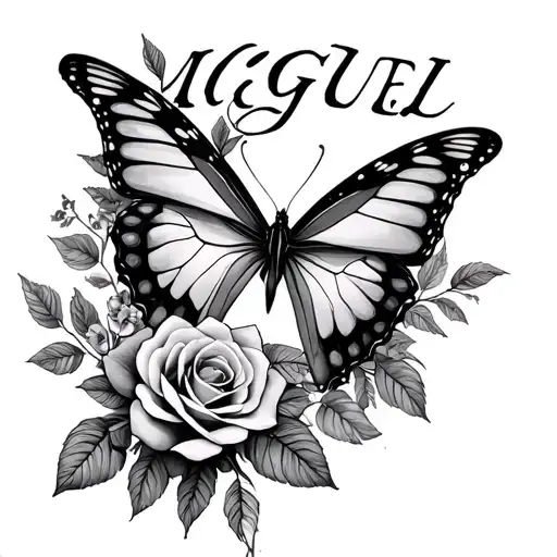 "Miguel" butterflies and roses tattoo design idea