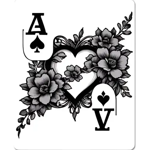 A initial with ace card with heart and flowers intertwined tattoo design idea